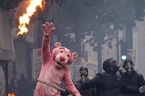 پلنگ صورتی در تظاهرات فرانسه دستگیر شد!/عکس